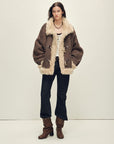 Firelady Fur Women's Shearling Coat | Merino Wool & Curly Toca Trim, Imported Two - Tone Plush Shawl Collar“Galaxy Gala” - variant_title