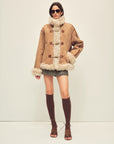 Firelady Fur Women's Shearling Coat | Merino Wool & Curly Toca Trim, Imported Two - Tone Plush Shawl Collar“Galaxy Gala” - variant_title