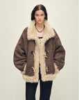 Firelady Fur Women's Shearling Coat | Merino Wool & Curly Toca Trim, Imported Two - Tone Plush Shawl Collar“Galaxy Gala” - variant_title