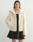 Firelady Fur Women's Shearling Leather Coat | Short Navy Collar Merino Wool Blend“Butter Crisp” - variant_title