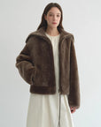 Firelady Fur Women's Shearling Leather Coat | Short Navy Collar Merino Wool Blend“Butter Crisp” - variant_title