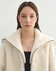 Firelady Fur Women's Shearling Leather Coat | Short Navy Collar Merino Wool Blend“Butter Crisp” - variant_title