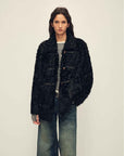 Firelady Fur Women's Sheepskin Wool Coat - Water Ripple Pattern Horn Button Mid - Length Jacket "Moro Garden"