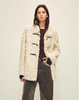 Firelady Fur Women's Sheepskin Wool Coat - Water Ripple Pattern Horn Button Mid - Length Jacket "Moro Garden"