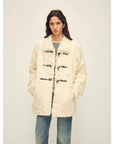 Firelady Fur Women's Sheepskin Wool Coat - Water Ripple Pattern Horn Button Mid - Length Jacket "Moro Garden"