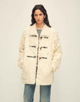 Firelady Fur Women's Sheepskin Wool Coat - Water Ripple Pattern Horn Button Mid - Length Jacket "Moro Garden"