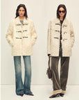 Firelady Fur Women's Sheepskin Wool Coat - Water Ripple Pattern Horn Button Mid - Length Jacket "Moro Garden"