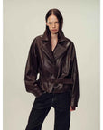 Firelady Fur Women's Two - Tone Waxed Sheepskin Leather Jacket - Belted Lapel Short Coat "Modern Queen" - variant_title