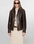 Firelady Fur Women's Vintage Brown Aviator Style Leather Jacket“South City Old Lane” - variant_title