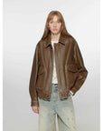 Firelady Fur Women's Vintage Brown Aviator Style Leather Jacket“South City Old Lane” - variant_title