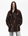 Firelady Fur Women's Waxed Lambskin Leather Jacket - Drawstring Waist Workwear Style "Time Traveler" - variant_title