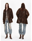 Firelady Fur Women's Waxed Lambskin Leather Jacket - Drawstring Waist Workwear Style "Time Traveler" - variant_title