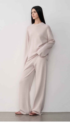 Firelady Fur Fall Winter Mischief blush pink merino wool knit outfit side view on model
