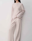 Firelady Fur Fall Winter Mischief blush pink merino wool knit outfit side view on model
