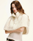 Fireladyfur Velvet Swan pearl ivory mink fur cape stand collar close-up