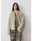 Fireladyfur Women's Casual Drop Shoulder Stand Collar Sheepskin Coat"Practical Wearism" - variant_title
