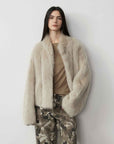 Fireladyfur Women's Casual Drop Shoulder Stand Collar Sheepskin Coat"Practical Wearism" - variant_title