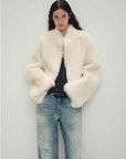 Fireladyfur Women's Casual Drop Shoulder Stand Collar Sheepskin Coat"Practical Wearism" - variant_title