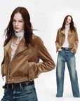 FireladyFur Women's Cropped Biker Jacket - Flocked Denim Moto Coat - variant_title