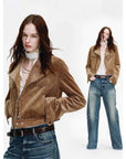 FireladyFur Women's Cropped Biker Jacket - Flocked Denim Moto Coat - variant_title
