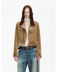 FireladyFur Women's Cropped Biker Jacket - Flocked Denim Moto Coat - variant_title