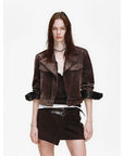 FireladyFur Women's Cropped Biker Jacket - Flocked Denim Moto Coat - variant_title