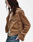 FireladyFur Women's Cropped Biker Jacket - Flocked Denim Moto Coat - variant_title
