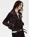 FireladyFur Women's Cropped Biker Jacket - Flocked Denim Moto Coat - variant_title