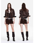 FireladyFur Women's Cropped Biker Jacket - Flocked Denim Moto Coat - variant_title