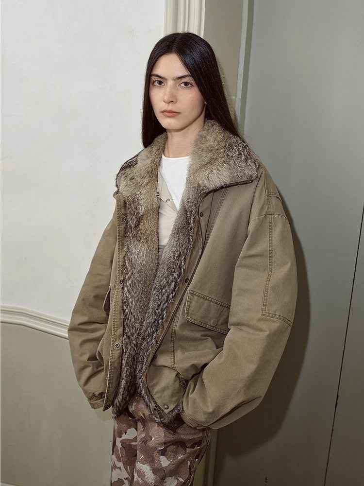 Fireladyfur Women's Fashion Goose Down Parka with Fox Fur Collar