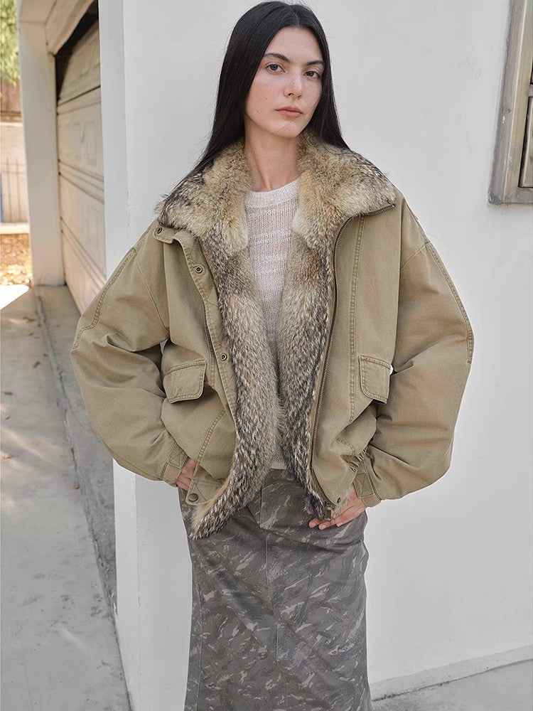 Fireladyfur Women's Fashion Goose Down Parka with Fox Fur Collar