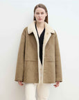 Fireladyfur Women's Faux Leather Shearling Jacket - Casual Furry Lapel Wool Coat - variant_title
