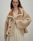 Fireladyfur Women's Faux Leather Shearling Jacket - Long Reversible Wool Coat Christmas Elk Design - variant_title