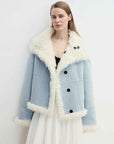 Fireladyfur Women's Faux Leather Shearling Jacket - Long Reversible Wool Coat Christmas Elk Design - variant_title