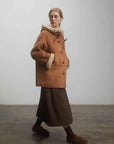 Fireladyfur Women's Faux Leather Shearling Jacket - Short Hooded Reversible Winter Coat Danish Style - variant_title