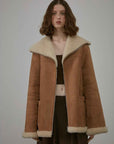 Fireladyfur Women's Faux Leather Shearling Jacket - Short Lapel Wool Coat Vintage - variant_title