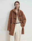 Fireladyfur Women's Faux Leather Shearling Jacket - Stand Collar Wool Coat Curly Style - variant_title