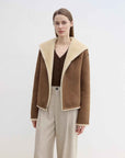 Fireladyfur Women's Faux Leather Shearling Jacket - Wool Suede Navy Collar Coat - variant_title