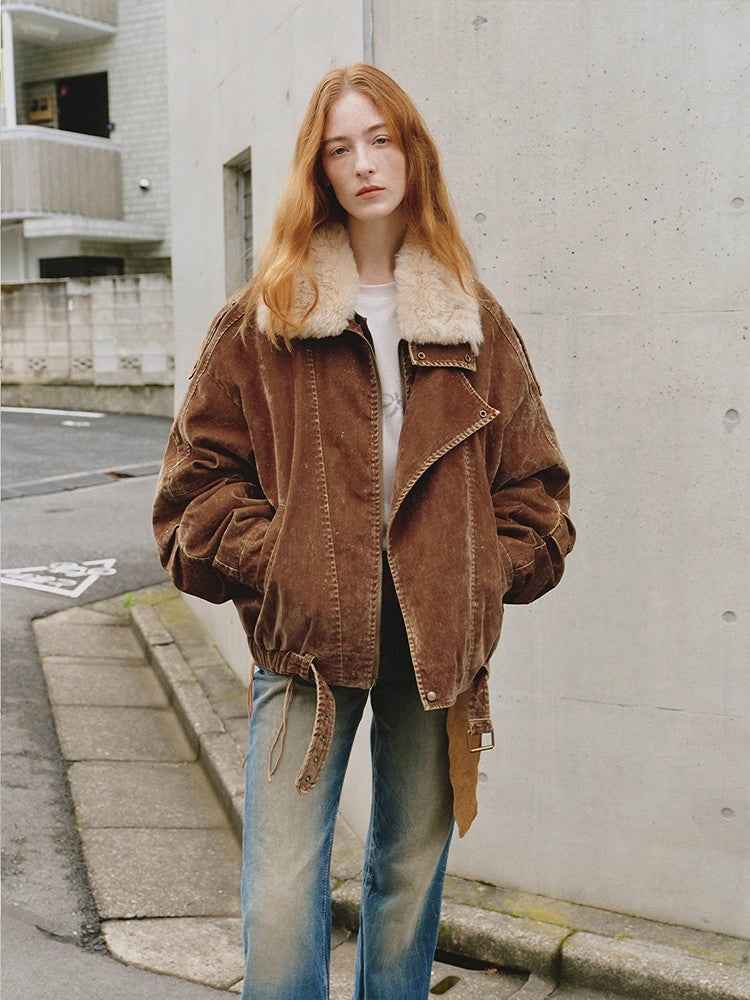Fireladyfur Women's Flocked Denim Goose Down Parka with Detachable