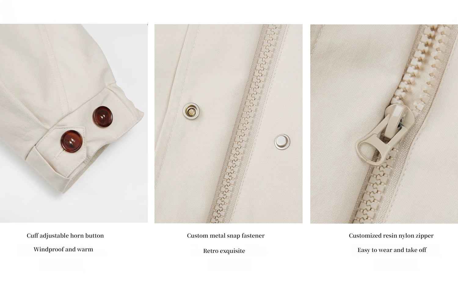 Green Mile Miracle parka buttons snaps and drawstring detail guide