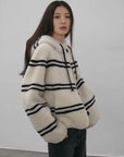 Fireladyfur Women's Lamb Wool Striped Jacket“Snowy New Year” - variant_title