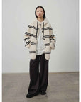Fireladyfur Women's Lamb Wool Striped Jacket“Snowy New Year” - variant_title
