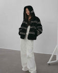 Fireladyfur Women's Lamb Wool Striped Jacket“Snowy New Year” - variant_title