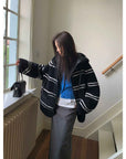 Fireladyfur Women's Lamb Wool Striped Jacket“Snowy New Year” - variant_title
