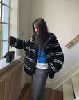 Fireladyfur Women's Lamb Wool Striped Jacket“Snowy New Year” - variant_title