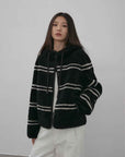 Fireladyfur Women's Lamb Wool Striped Jacket“Snowy New Year” - variant_title