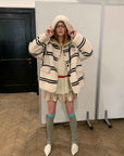 Fireladyfur Women's Lamb Wool Striped Jacket“Snowy New Year” - variant_title
