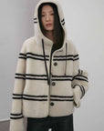 Fireladyfur Women's Lamb Wool Striped Jacket“Snowy New Year” - variant_title