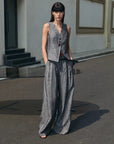 Fireladyfur Women's Linen Suit Set: Draped Vest & High - Waist Straight Trousers"Old Money Space" - variant_title