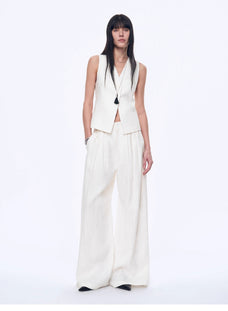 Fireladyfur Women's Linen Suit Set: Draped Vest & High - Waist Straight Trousers"Old Money Space" - variant_title